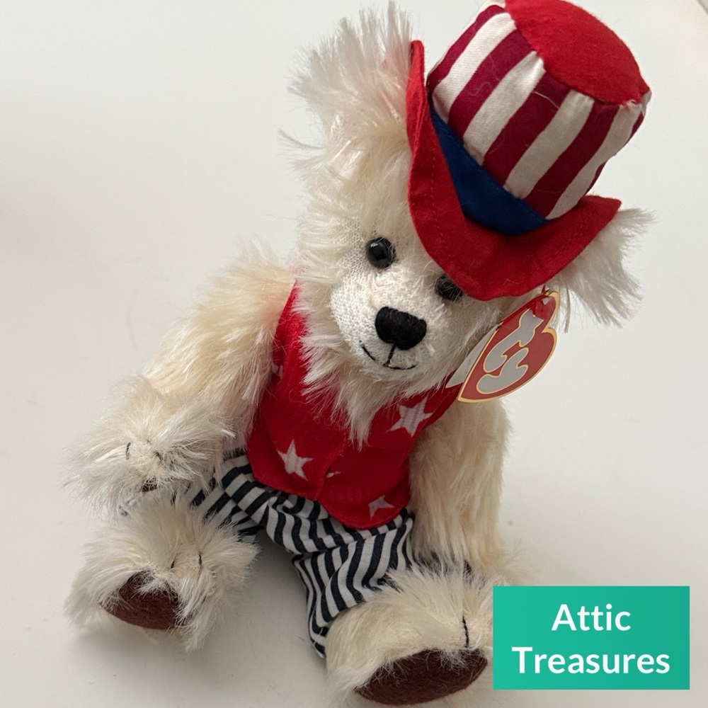 Retired 2000 Attic Treasures Uncle Sam the Bear Beanie - Jointed Limbs